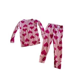 Bums & Roses Bamboo Pajama Set Pink Hearts Long Sleeve Pants 4T